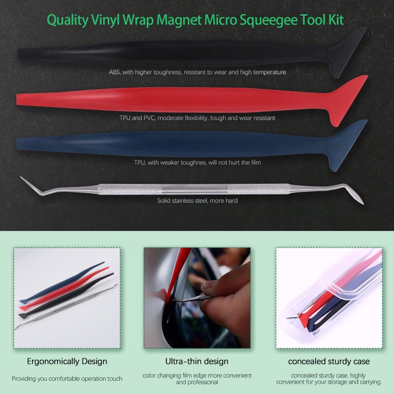 Keadic 47Pcs Car Vinyl Wrap Tool Kits, Felt Squeegees with Spare Fabric Felts, Vinyl Graphic Magnet Holders, Gloves, Zippy Vinyl Cutter, Utility Knife and Blades, Micro Squeegees and Storage Box - Image 3